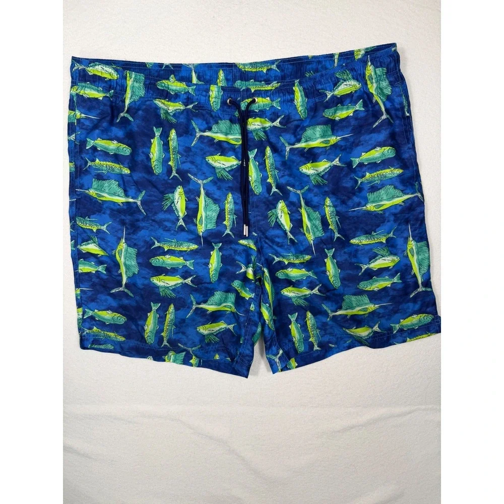 Lands' End Swim Trunks Men XL Blue Fish Print Marlin‎ Mahi Mahi 7in Inseam